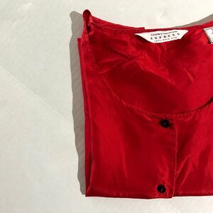 VTG Express, Women's SILK Cranberry Red Pleated Scoop Neck Button Down, sz L